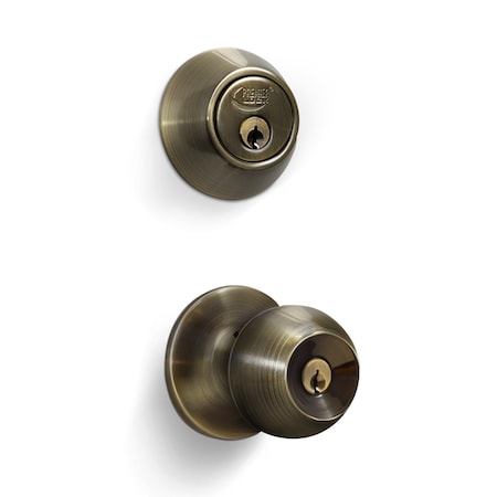 Premier Lock Entry Door Knob Combo Lock Set with Deadbolt, Antique Brass ED04C